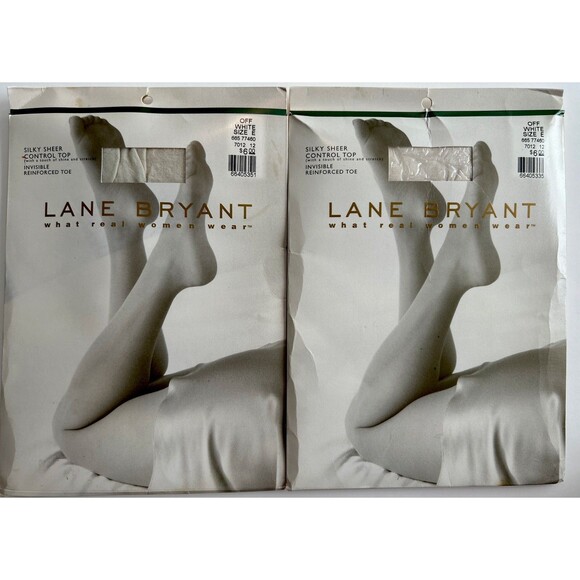 2 Pair Lane Bryant Silky Sheer Control Top Pantyhose In Off White Plus Size E - Picture 2 of 10